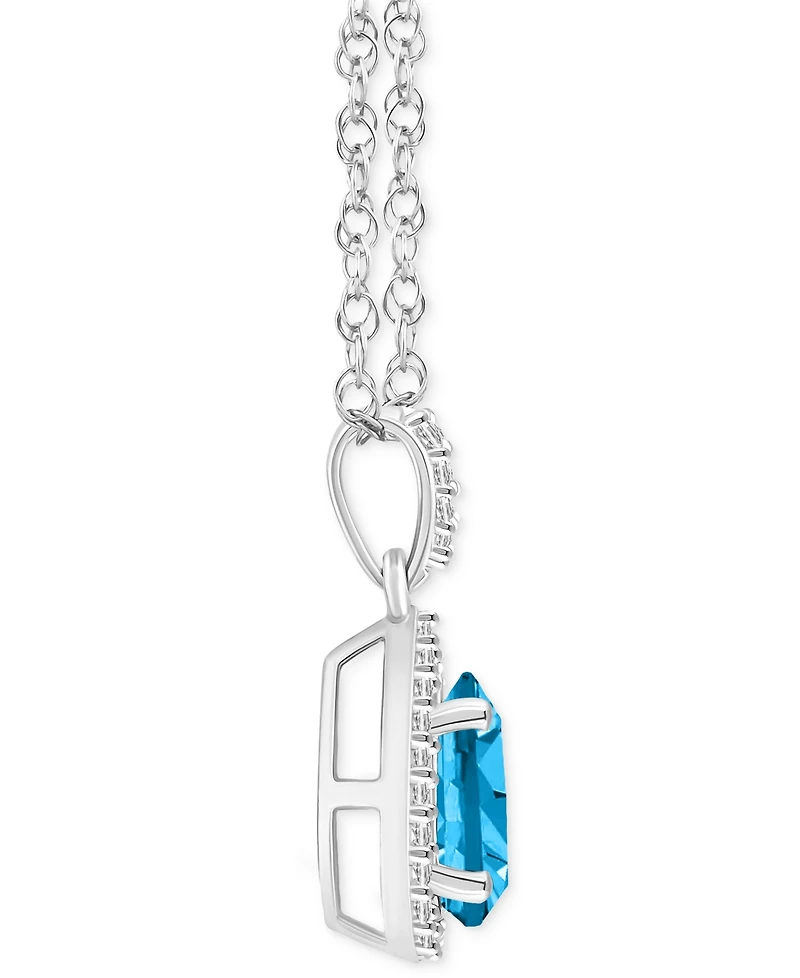 Blue Topaz (1-1/10 ct. t.w.) & Lab-Created White Sapphire (1/6 Pear Halo 18" Pendant Necklace 10k Gold (Also Additional Gemstone