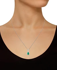 Lab-Created Emerald (3/4 ct. t.w.) & White Sapphire (1/6 Pear Halo 18" Pendant Necklace 10k Gold