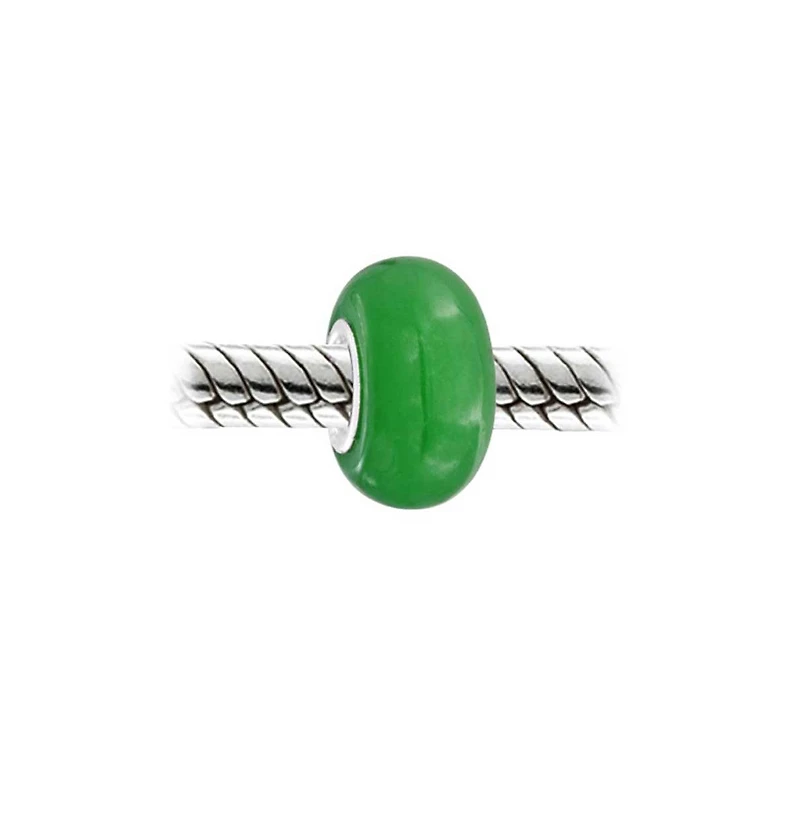 Bling Jewelry Dyed Green Jade Charm Bead Sterling Silver European Bracelet