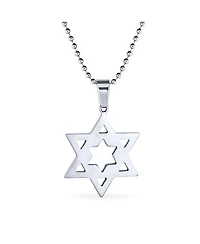 Bling Jewelry Unisex Star of David Pendant Necklace Bar Mitzvah Stainless Steel