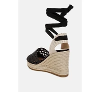 Sea Breeze Woven Lace-Up Espadrille Wedges