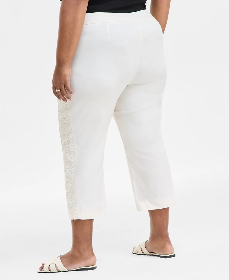 Jm Collection Plus Side Lace Trim Capri Pants, Exclusively at Macy's