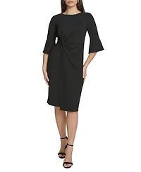 Women's Twist-Front Sheath Dress with Bell Sleeves