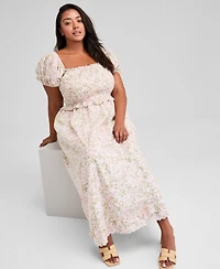 And Now This Trendy Plus Printed Puff-Sleeve Midi Dress, Exclusively at Macy's