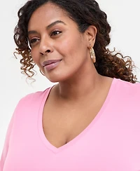Jm Collection Plus V-Neck Short-Sleeve Top, Exclusively at Macy's