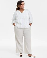 Jm Collection Plus Pleated Split-Neck Top, Exclusively at Macy's