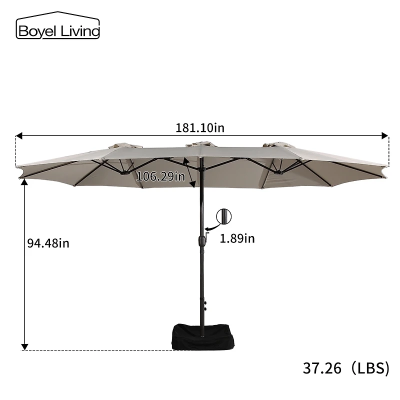 15 Ft Patio Umbrella with Base Included Outdoor Double-sided Extra Large Table Market