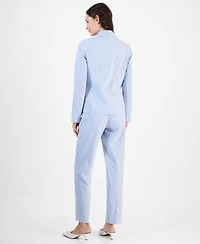 Le Suit Women's Seersucker Two-Button Notch-Collar & Mid-Rise Slim Pants, Regular Petite