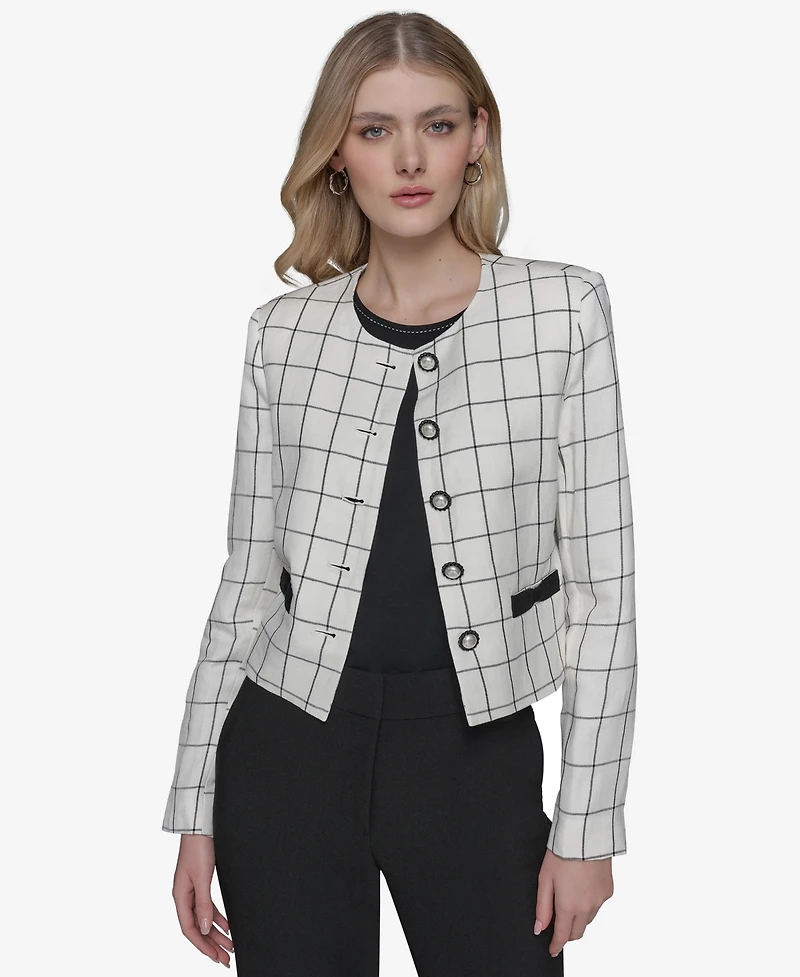Karl Lagerfeld Paris Women's Windowpane-Print Jacket