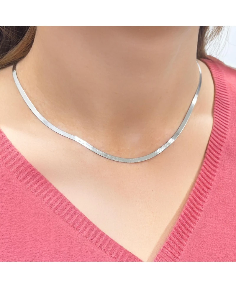 The Lovery Mini Herringbone Necklace 14K White Gold - 3 millimeters - 18 inches