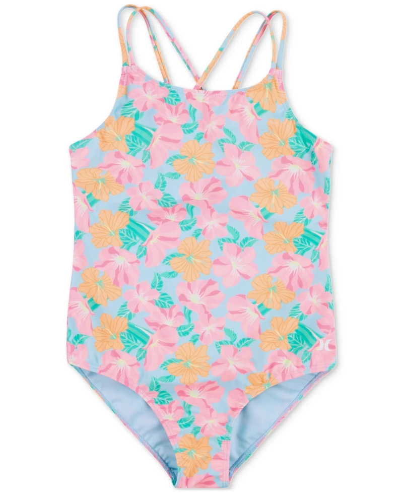 Hurley Big Girls Strappy All Over Print One Piece Swimsuit