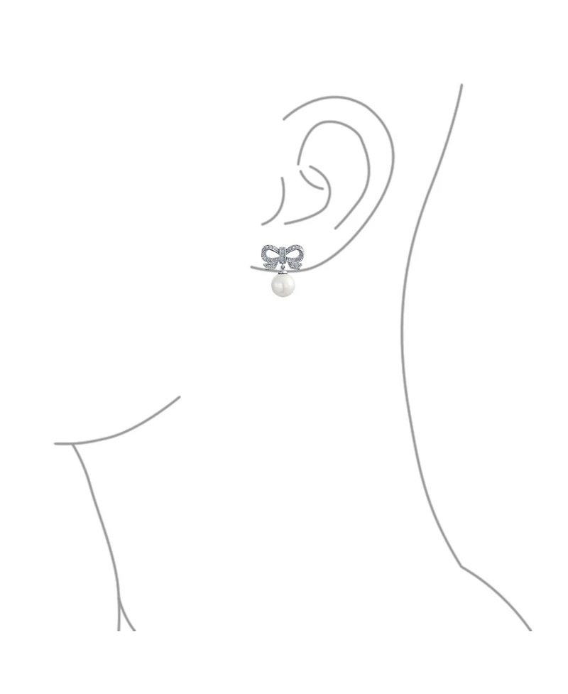 Bling Jewelry Victorian Dangle Chandelier Earrings with Ribbon Cz and Simulated Pearl Bow