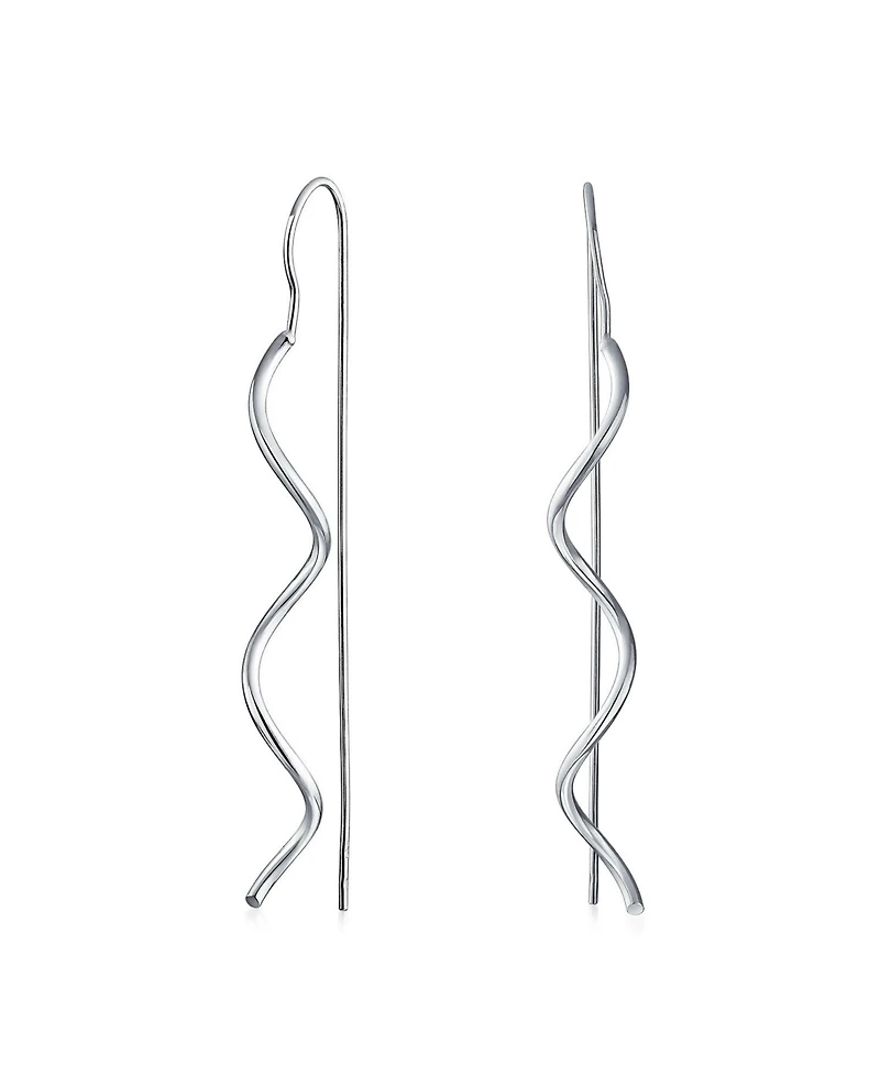 Bling Jewelry Geometric Wavy Zig Zag Thin Wire Dangle Earrings in Sterling Silver