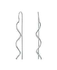 Bling Jewelry Geometric Wavy Zig Zag Thin Wire Dangle Earrings in Sterling Silver