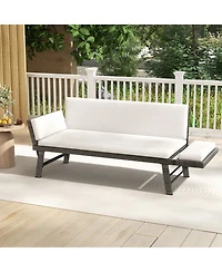 Outdoor Convertible Sofa Daybed with Adjustable Armrests for Balcony