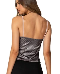 Edikted Womens Janie Layered Polka Dot Mesh Top