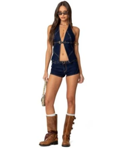 Edikted Womens Ciel Split Front Denim Halter Matching Sets