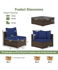 7 Pieces Patio Rattan Furniture Set with Sectional Sofa Cushions