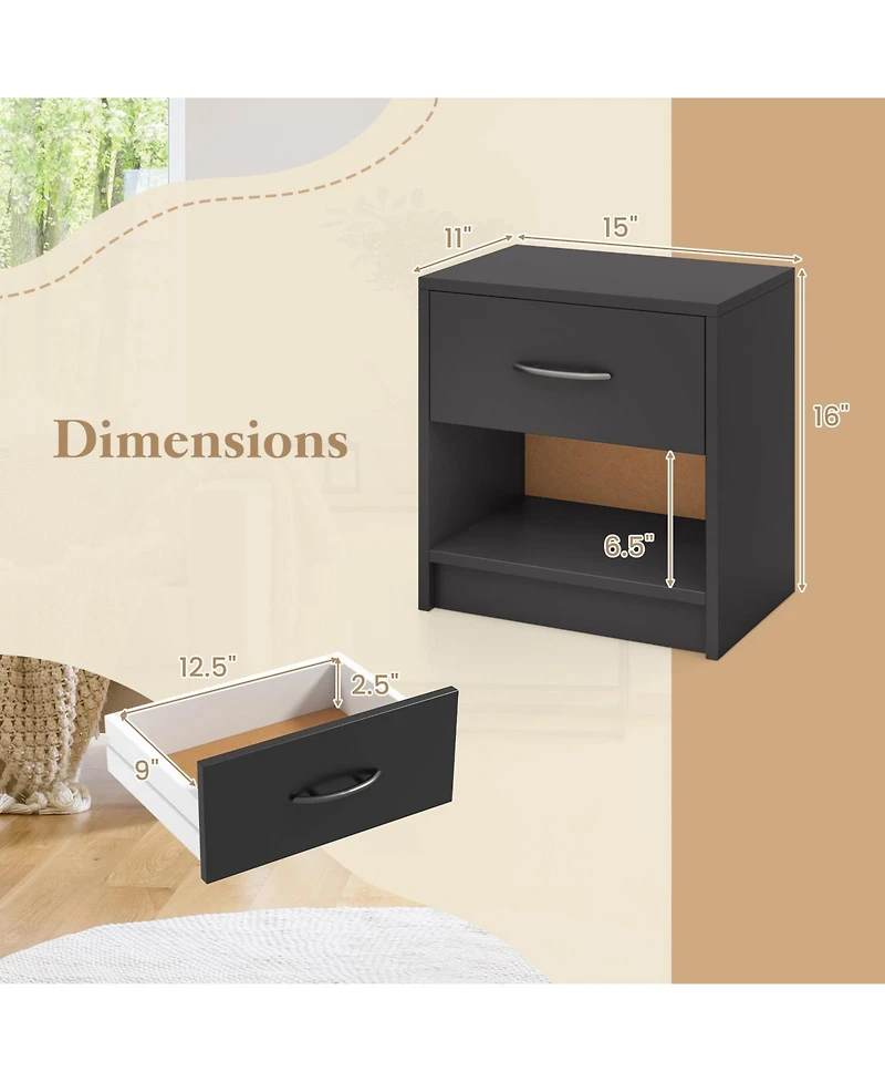 Nightstand with Drawer and Open Shelf for Bedside Storage Bedroom or Guest Room