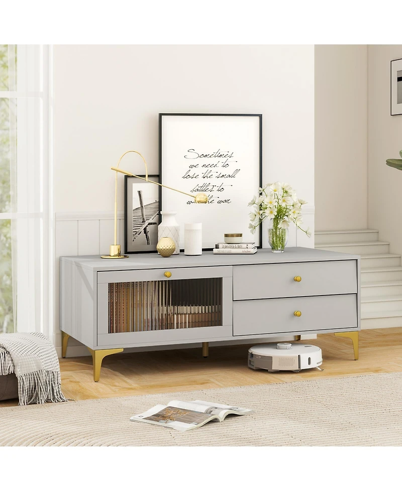 Tv Stand with Storage Compartment and Drawers Modern Entertainment Center for Living Room