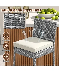Patio Wicker Barstools with Soft Seat Cushion and Cozy Footrest-Set of