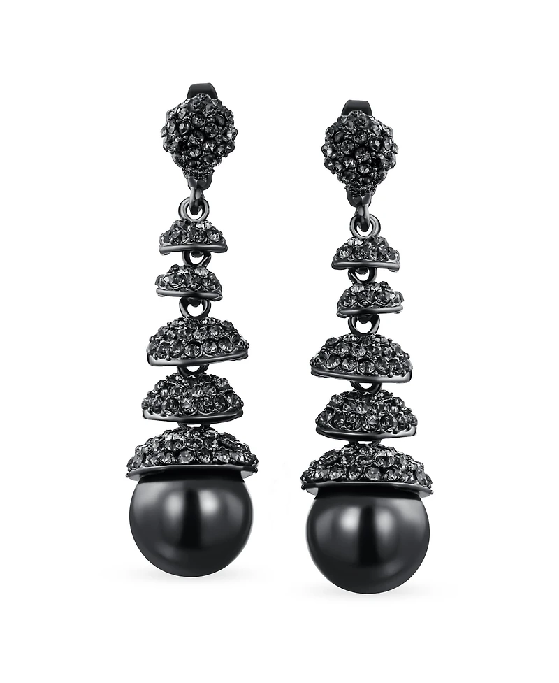 Bling Jewelry Crystal Disc Ball Dangle Simulated Pearl Earrings Formal Holiday Party Black Teardrop