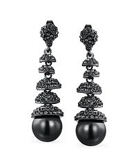Bling Jewelry Crystal Disc Ball Dangle Simulated Pearl Earrings Formal Holiday Party Black Teardrop