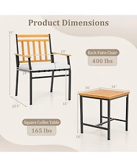 Gymax 3 Pcs Acacia Wood Bistro Set Patio Conversation Set w/ Cushions and Coffee Table