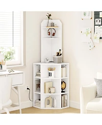 6-Tier Corner Shelf 63" Tall Corner Bookshelf with 2 Usb Ports & Charging Station