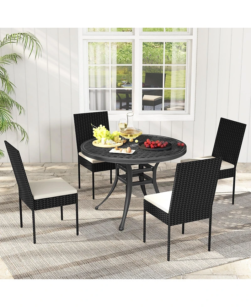 Pe Wicker Patio Chairs Set of 4 with Cushions for Porch Deck Garden and Backyard
