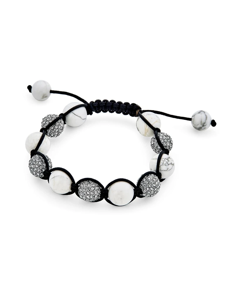 Bling Jewelry Black Pave Crystal Ball Bracelet Black Cord String Adjustable