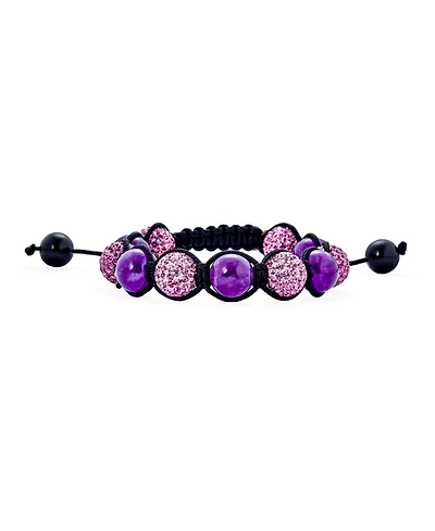 Bling Jewelry Black Pave Crystal Ball Bracelet Cord String Adjustable