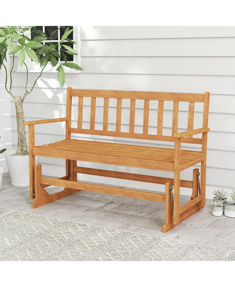 2-Person Outdoor Acacia Wood Glider Bench Patio Swing Rocking Loveseat
