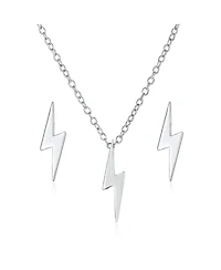 Bling Jewelry Minimalist Lightning Bolt Pendant Necklace and Stud Earrings Set Sterling Silver