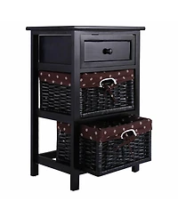 3 Tier Set of 2 Wood Nightstand with 1 and 2 Basket Drawer