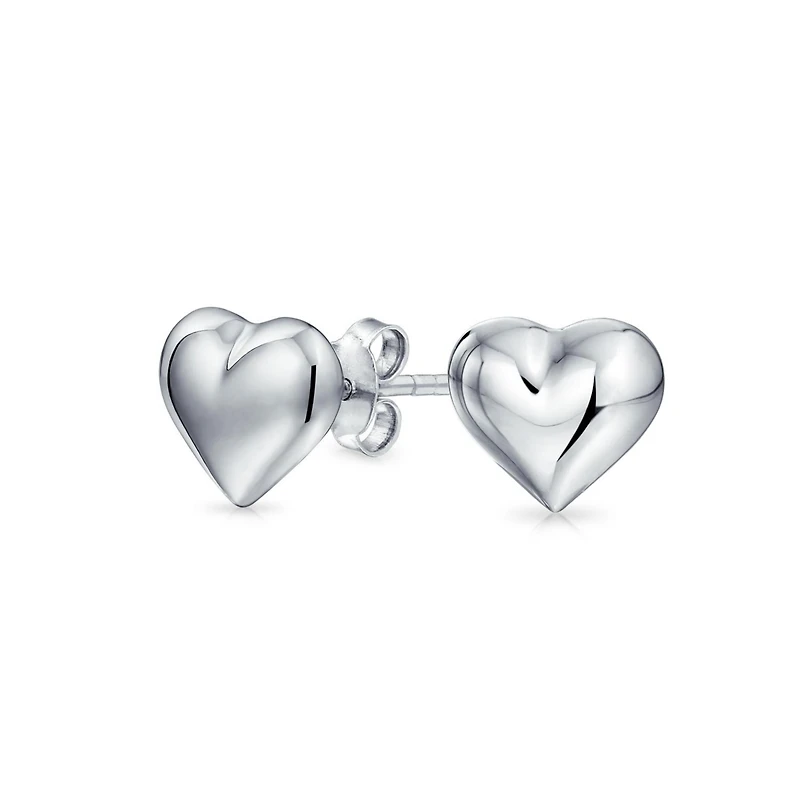 Bling Jewelry Small Heart Shaped Puffed Stud Earrings Sterling Silver 8MM