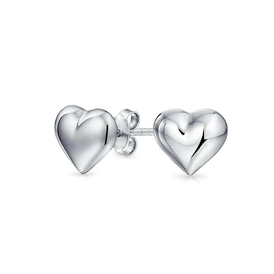 Bling Jewelry Small Heart Shaped Puffed Stud Earrings Sterling Silver 8MM