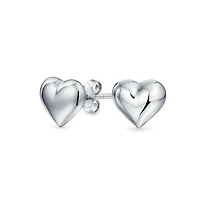 Bling Jewelry Small Heart Shaped Puffed Stud Earrings Sterling Silver 8MM