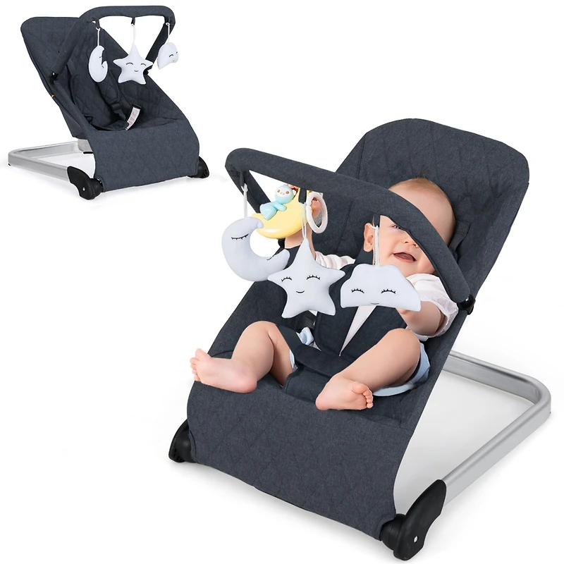 Slickblue Kids Portable Bouncer Chair with Removable Cover and Interactive Toy Bar