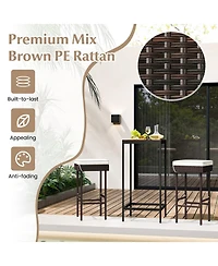 Patio Rattan Barstools Set of 2 with Footrest and Soft Cushions for Backyard Balcony