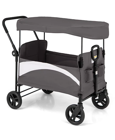 2-Seat Stroller Wagon with Adjustable Canopy and Handles Comfortable and Convenient for Toddlers