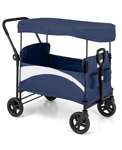 2-Seat Stroller Wagon with Adjustable Canopy and Handles Comfortable and Convenient for Toddlers
