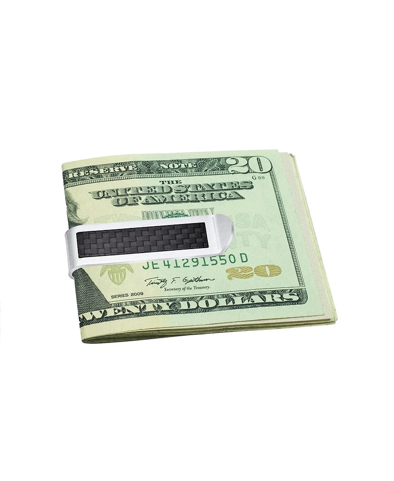 Bling Jewelry Two Tone Black Weave Carbon Fiber Money Clip Card Holder