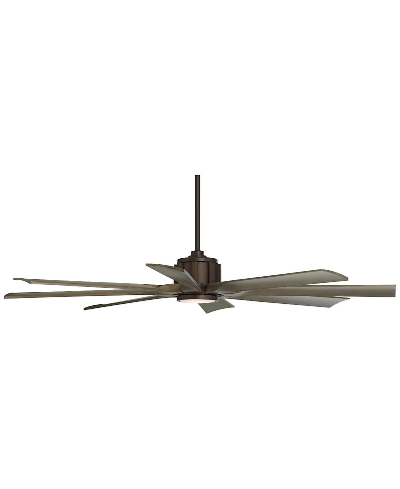 Possini Euro Design 60" Defender Indoor Outdoor Ceiling Fan 8 Blade Led Light Remote Control Oil Rubbed Bronze Finish Oak Finish Blades