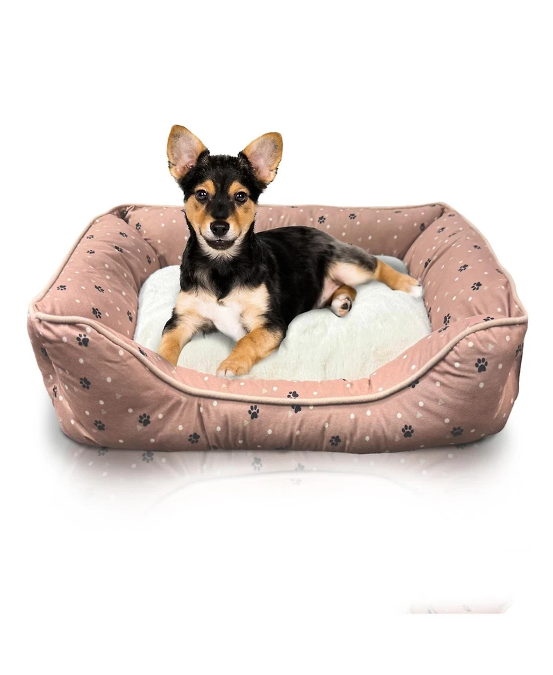 Details Microsuede Pet Bed, Dog Beds for Small Dogs and Cats, Calming Cuddler Bed for Pets with Sides and Plush Center