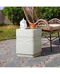 LuxenHome Outdoor Side Table for Patio, 18 Inch Off White with Speckled Gray Square Cement Side Table, Small End Table for Garden, Outdoor Coffee Tabl