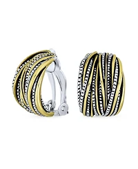 Bling Jewelry Half Hoop Shrimp Style Clip-On Earrings Two Tone Caviar Bead Silver Gold Plated