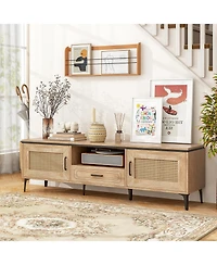 Mid-Century Modern Entertainment Center with 2 Cabinets and Storage Drawer Stylish Tv Stand for Living Room