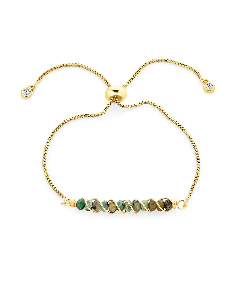 Bling Jewelry Fashion Stone Bolo Bracelet with Natural Pink Tourmaline Aquamarine Turquoise Gold Plated