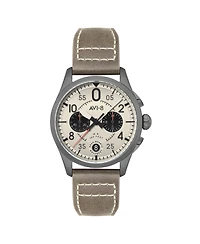 Avi-8 Men's Spitfire Lock Chronograph Gray Leather Strap Watch, 42mm